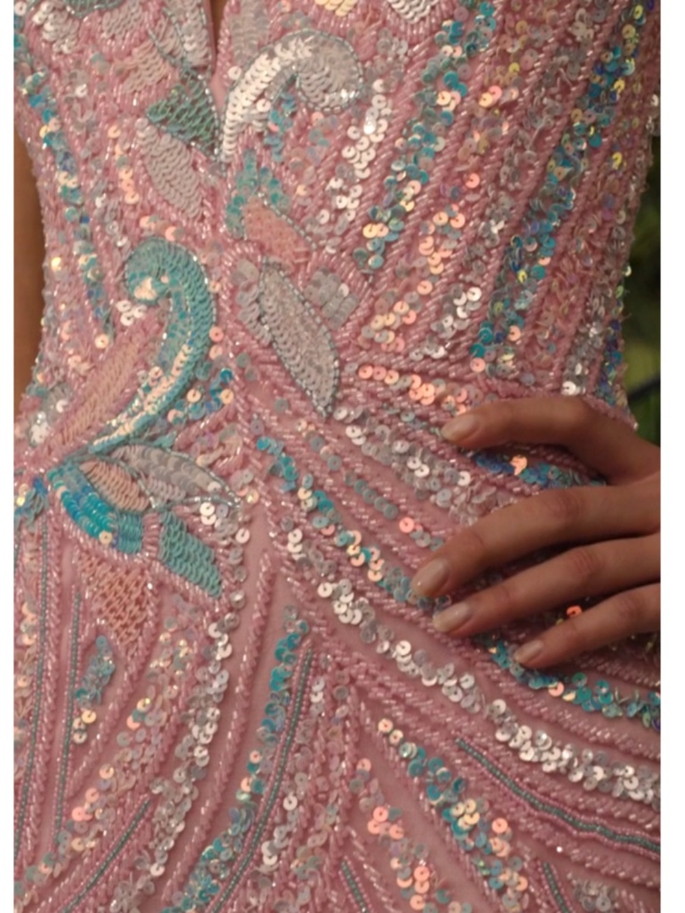 Elegant Pink Beaded Prom Dress with High Slit - Picture 2 of 8